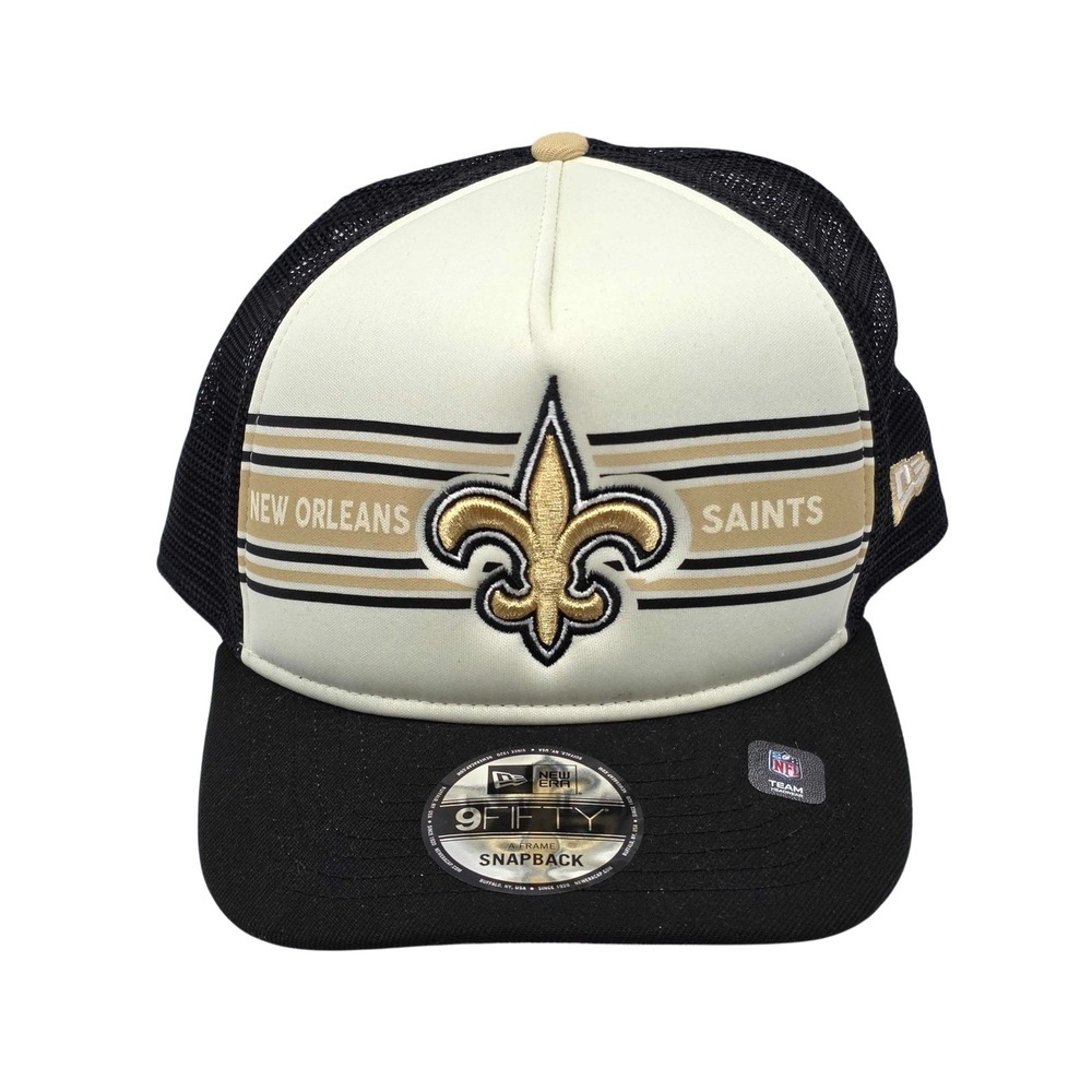 New Era 9FIFTY New Orleans Saints NFL Trucker Snapback Hat Cap Black Cream OSFM